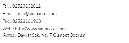 Simba Hotel telefon numaralar, faks, e-mail, posta adresi ve iletiim bilgileri